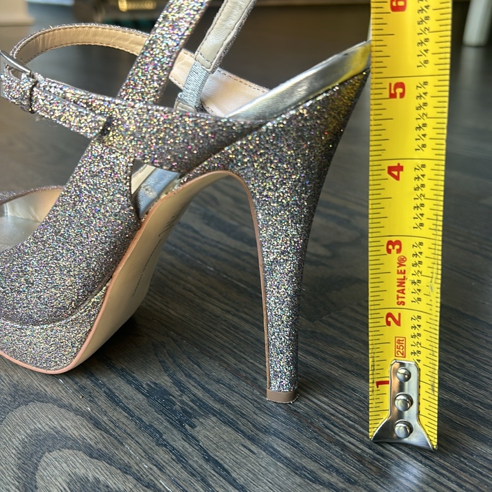 INC Mariela Multi-Colored Sparkle Heels Glitter Sz 7.5 Platform Peep Toe - Picture 11 of 17